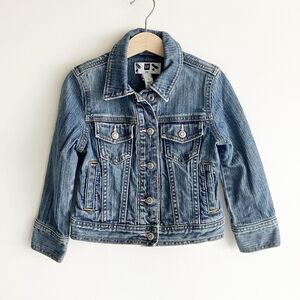 baby Gap Factory Girls XS Jean Jacket Pink Stitching Medium Wash Blue Denim